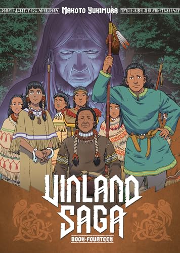 The cover of Vinland Saga book fourteen features a group of Indigenous people standing together.