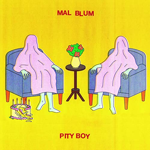 Album cover for Mal Blum’s “Pity Boy” featuring ghostly figures and cake.