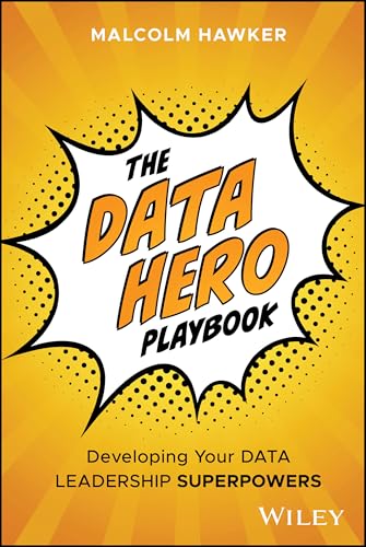 Book cover: "The Data Hero Playbook" with comic book style graphics.