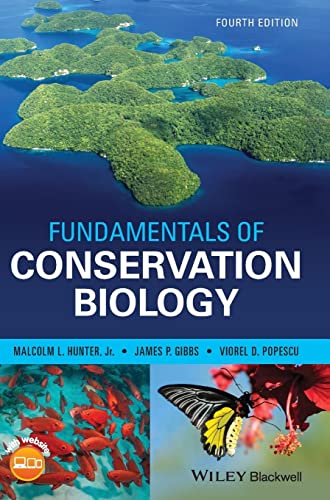 Book cover: "Fundamentals of Conservation Biology," fourth edition, with island and wildlife imagery.