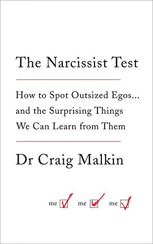 Book cover: "The Narcissist Test" by Dr. Craig Malkin, with checkmark icons.