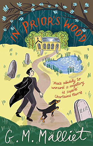 Book cover: man and dachshund walking toward a church in a wood.