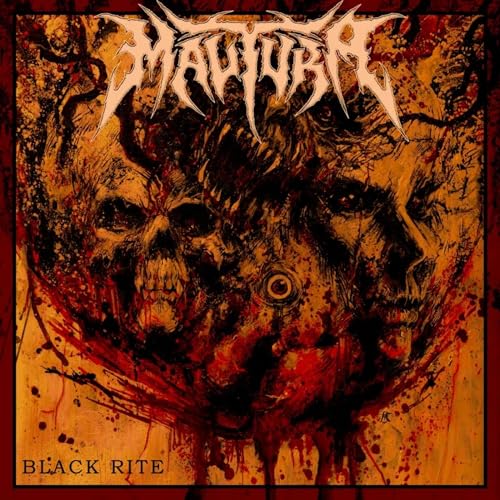 Dark, textured album cover for Maltuka’s “Black Rite” featuring distorted faces.