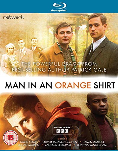 Man In An Orange Shirt" Blu-ray cover featuring actors and a park scene.