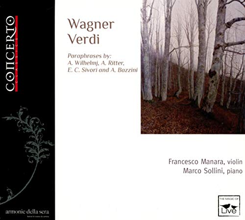 CD cover featuring a forest of bare trees and text listing classical composers.