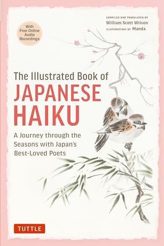 Book cover with birds on branches, titled “The Illustrated Book of Japanese Haiku.”