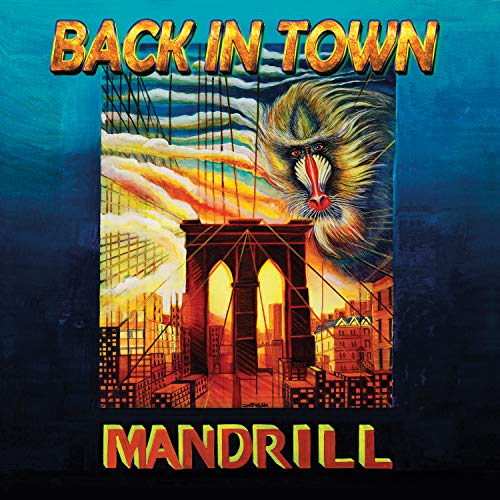 Album cover: mandrill face over Brooklyn Bridge with city skyline.