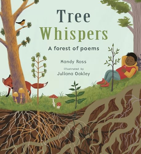 Book cover illustration showing a child resting under trees with visible roots and wildlife.