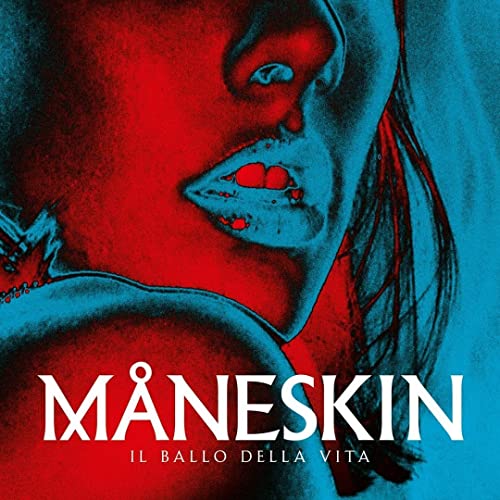 Måneskin album cover: close-up of lips with red and blue tones.