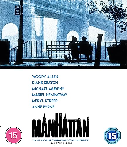 Manhattan" Blu-ray cover with silhouetted figures on a bench and film credits.
