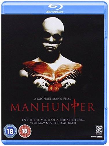 Blu-ray cover for Manhunter featuring a bald man's face and a red bird.