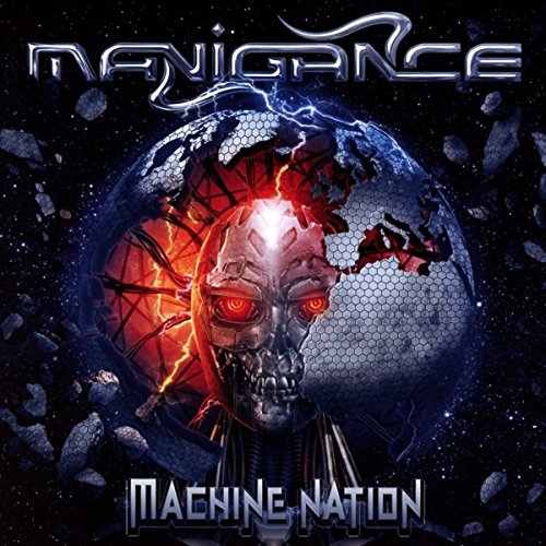 Album cover: robotic skull emerging from a fractured, glowing Earth.