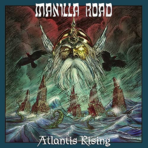 Album cover for Manilla Roadās āAtlantis Risingā featuring a bearded, helmeted figure.