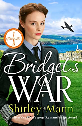 Book cover: woman in uniform, wartime airplane, coastal landscape.