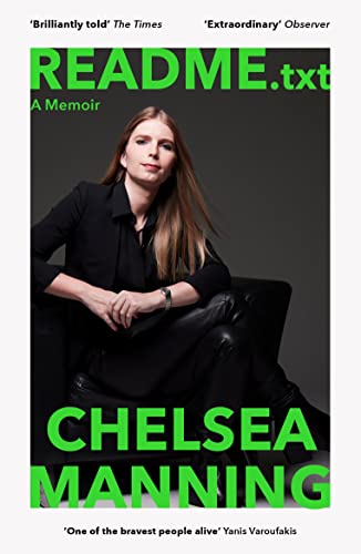 Book cover featuring Chelsea Manning, memoir titled "README.txt".