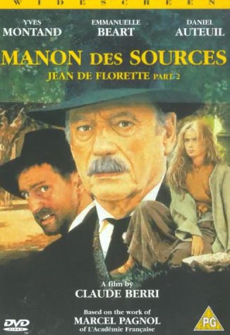 DVD cover for “Manon des Sources” featuring three people in rural settings.