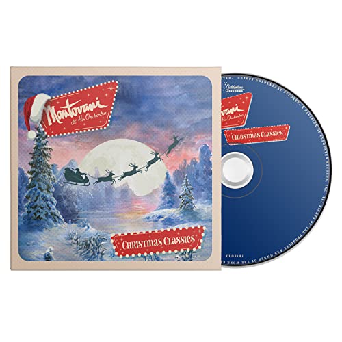 CD cover for “Christmas Classics” by Mantovani, featuring Santa and trees.