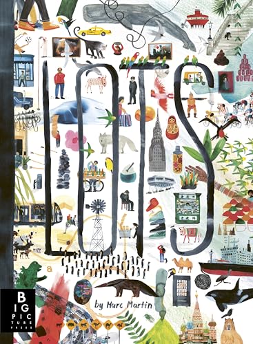 Book cover, “Lots,” with colorful collage of objects and people within letters.