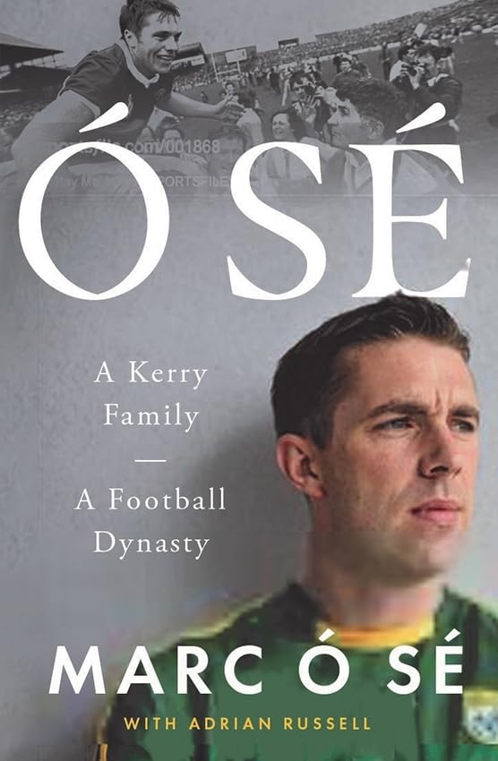 Book cover featuring Marc Ó Sé, a Gaelic football player, and family photo.