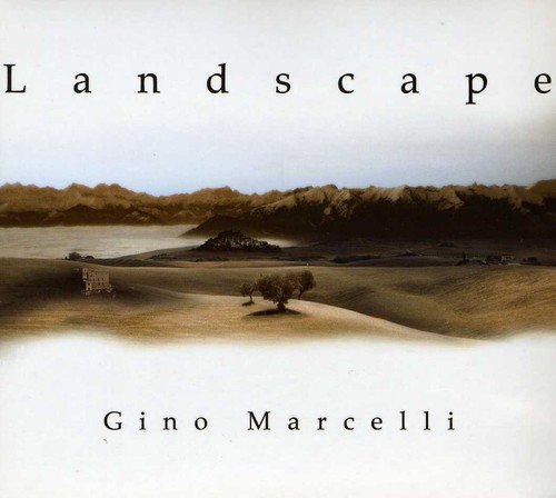CD cover with a sepia-toned landscape painting of hills and water.