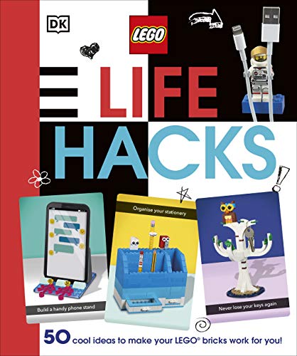 Book cover: "LEGO Life Hacks" with images of LEGO creations.