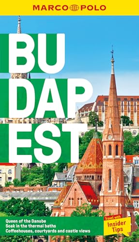 Budapest travel guide cover with city skyline and church spire.