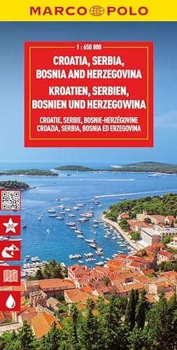 Red and yellow Marco Polo map cover with a coastal scene.