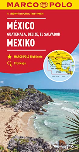 Red travel map of Mexico, Guatemala, Belize, and El Salvador.