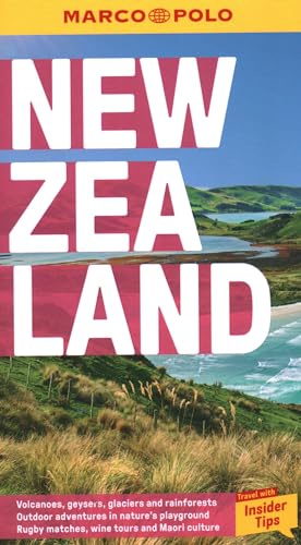 New Zealand travel guide cover with large white text and landscape photo.