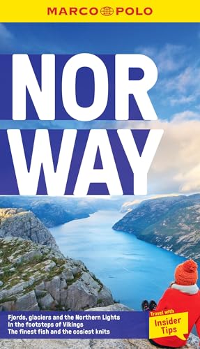 Norway travel guide cover with fjord landscape and person viewing scenery.