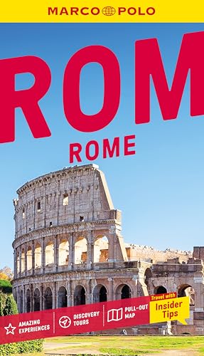Rome travel guide cover with the Colosseum and large red text.