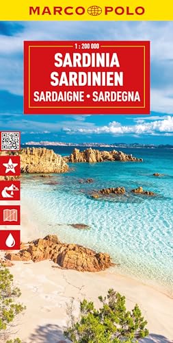 Marco Polo map cover featuring a scenic beach in Sardinia with turquoise water.