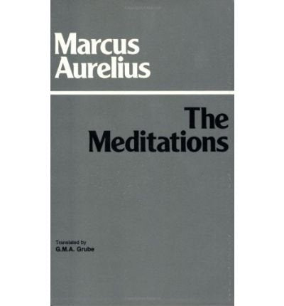 Gray book cover with white text: "Marcus Aurelius, The Meditations.