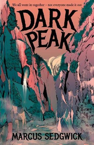 Book cover illustration of a dark, rocky mountain gorge with a small, glowing figure.