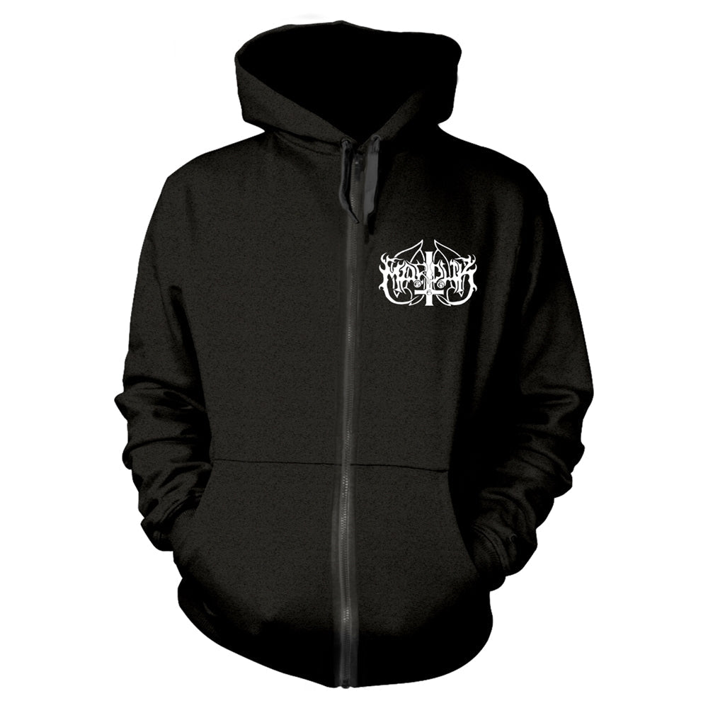 Black zip-up hoodie with white "MARDUK" band logo on the chest.
