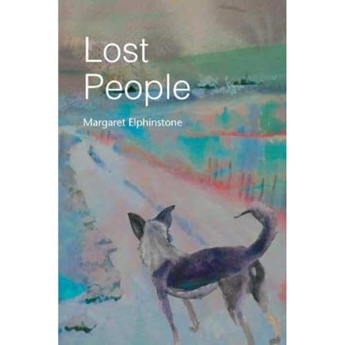 Book cover: "Lost People" with abstract art and a dog.