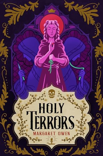 Book cover: woman with halo, flanked by figures holding blades.