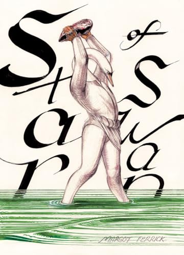 Illustration of a human-swan hybrid figure standing in water.