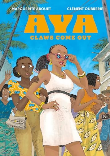 Book cover: pregnant woman with group, palm trees, bright colors.