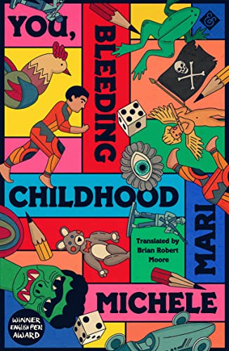 Book cover with colorful, surreal illustrations of toys, monsters, and a boy.