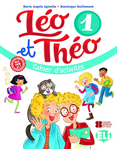 Colorful activity book cover featuring children, a cat, and playful illustrations.