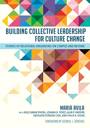 Book cover with colorful geometric triangles and title: "Building Collective Leadership.