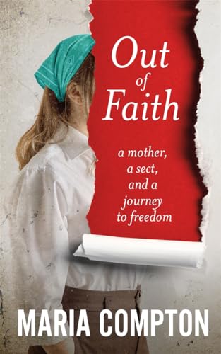 Book cover: woman in period clothing, torn red background, title “Out of Faith”.