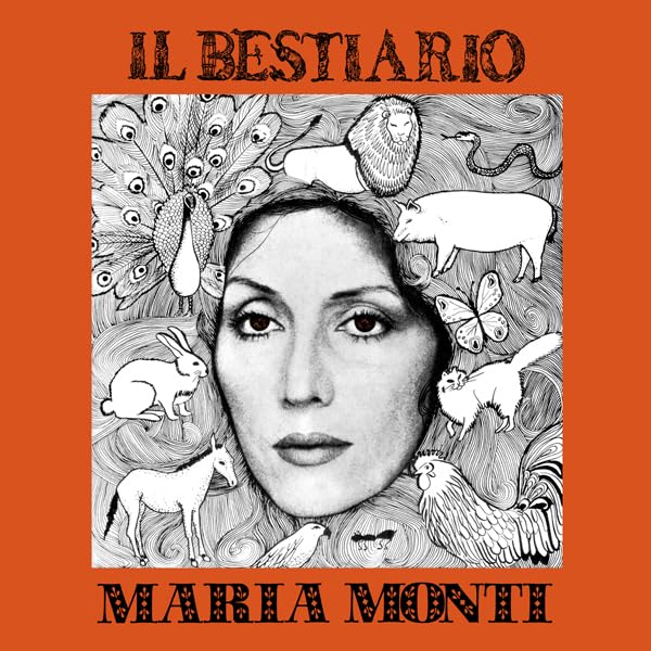 Black and white album cover with a woman’s face and animal illustrations.