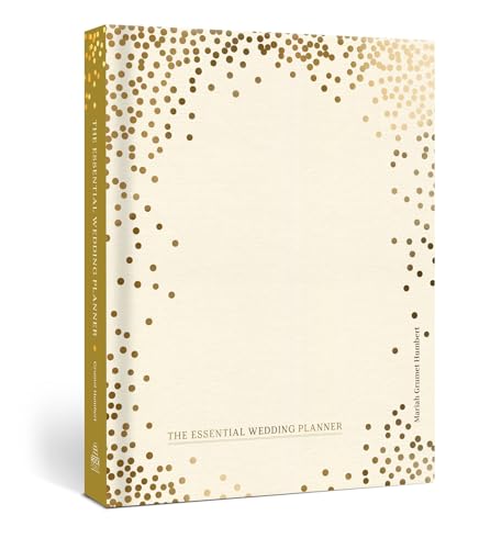 Cream and gold speckled wedding planner book, title on spine and cover.