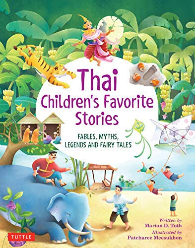 Book cover with colorful illustration of Thai folklore characters and scenes.