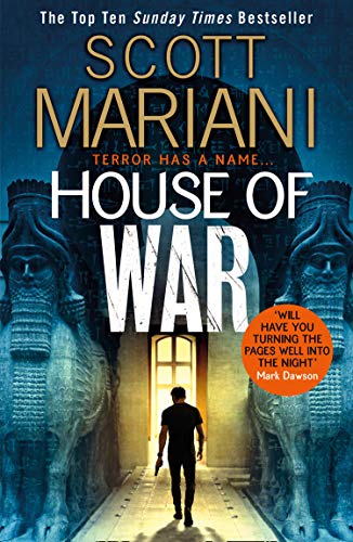 Book cover: a man with a gun before ancient stone guardians.