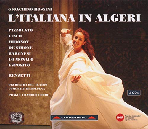 CD cover for Rossini’s “L’Italiana in Algeri” opera, featuring a singer in costume.