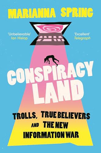 Book cover for "Conspiracyland" with pink and yellow abstract design.