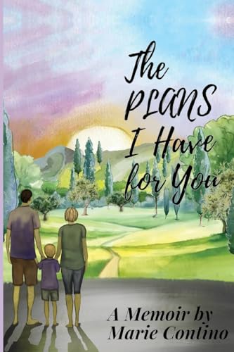 Book cover: couple and child view a landscape at sunset.